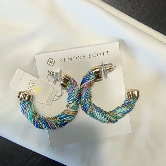 Kendra Scott Earrings Masie Corded Hoop Gold Pastel Mix Blue Summer Spring - Picture 8 of 8